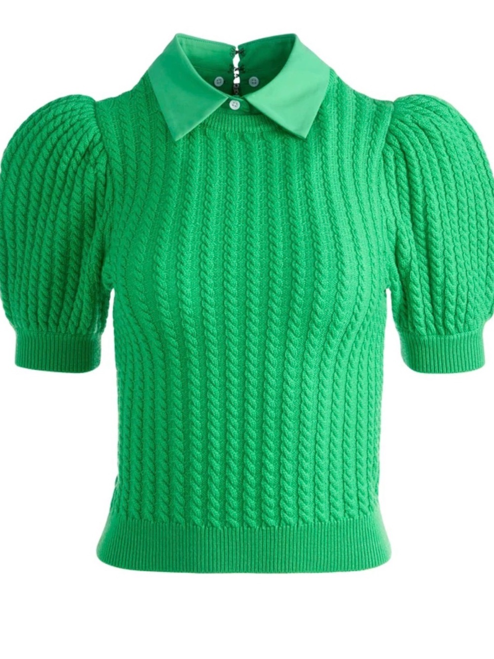 Brand NWOT Alice + Olivia Chase Cable Knit Puff Sleeve Sweater In Green. Size S - Picture 6 of 16
